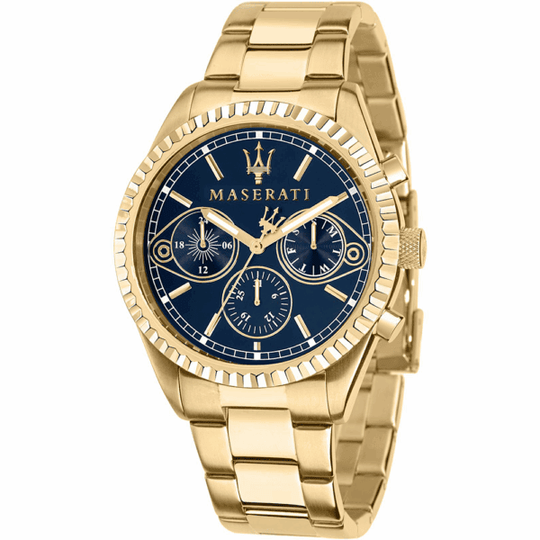 Maserati Men's Watch R8853100026 Competizione, gold tone with blue dial, Quartz mechanism