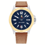 Tommy Hilfiger Ceas pentru bărbați 1710529 Ryan, ton argintiu + coroană aurie cu cadran albastru, mecanism Epson VX42E Quartz