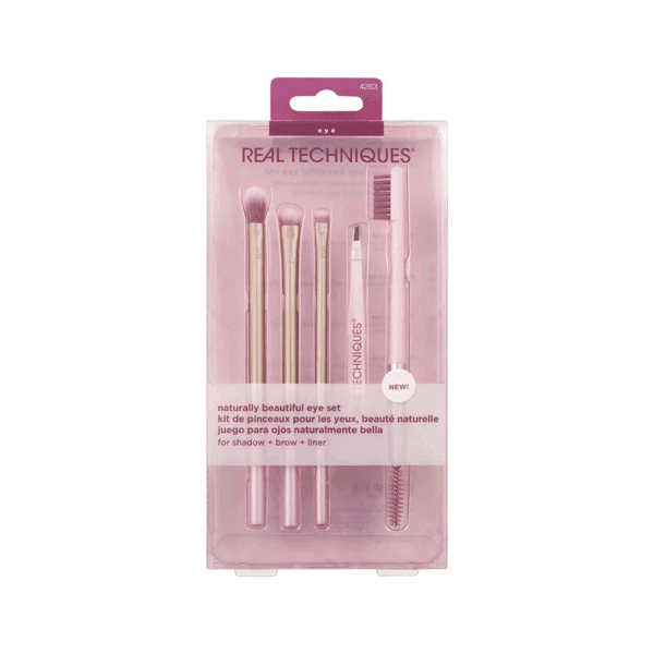 Real Techniques Naturally Beautiful – Set de Pensule pentru Machiajul Ochilor, 5 piese, Roz