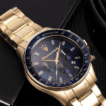 Maserati Men's Watch R8873640008 Sfida, gold tone with blue dial, Miyota JS25-00C Quartz movement - Image 2
