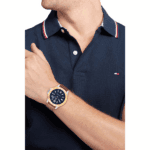 Tommy Hilfiger Ceas pentru bărbați 1710529 Ryan, ton argintiu + coroană aurie cu cadran albastru, mecanism Epson VX42E Quartz - imagine 2